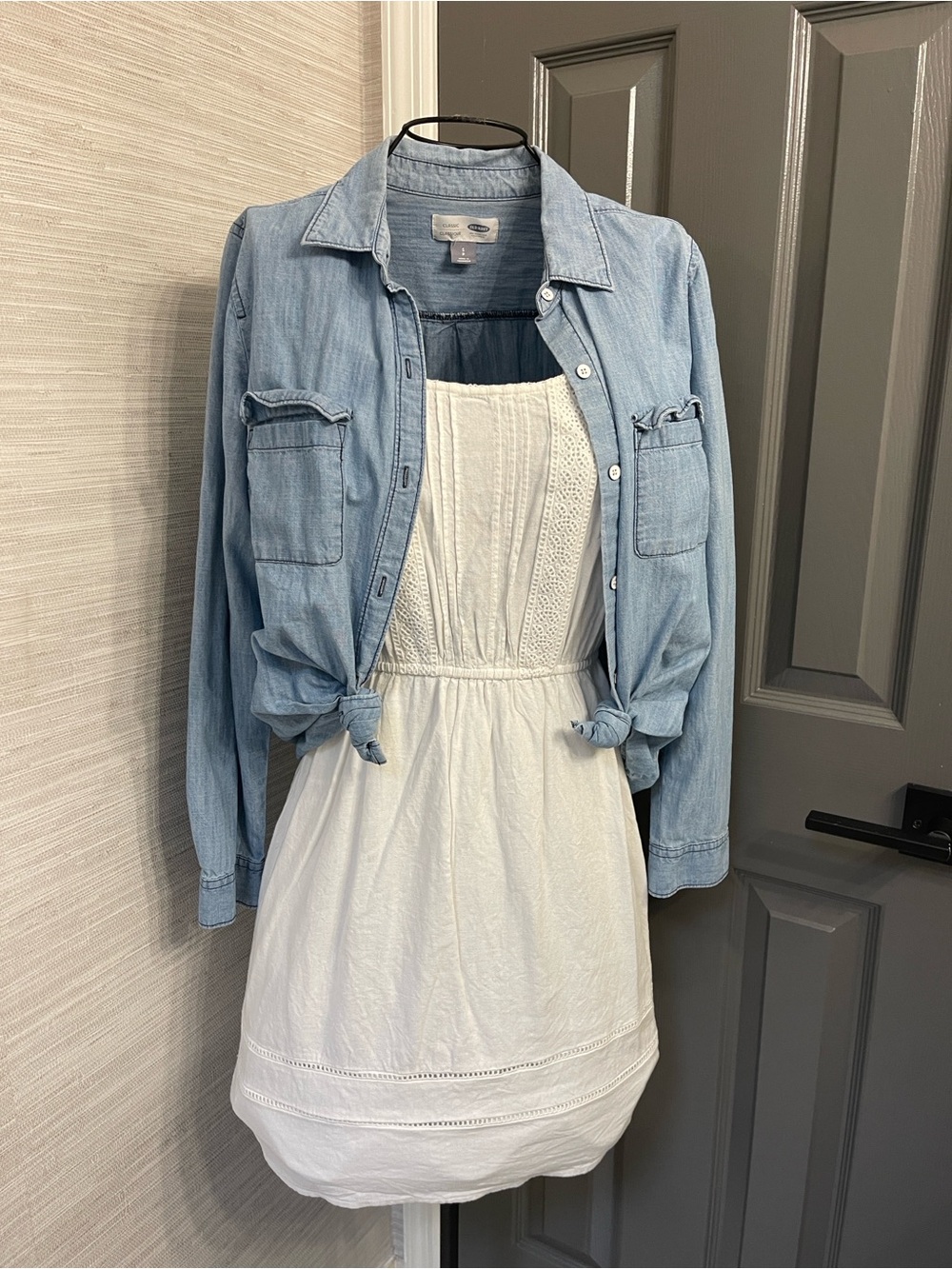 Old Navy White Eyelet Mini Sundress with Lace Trim